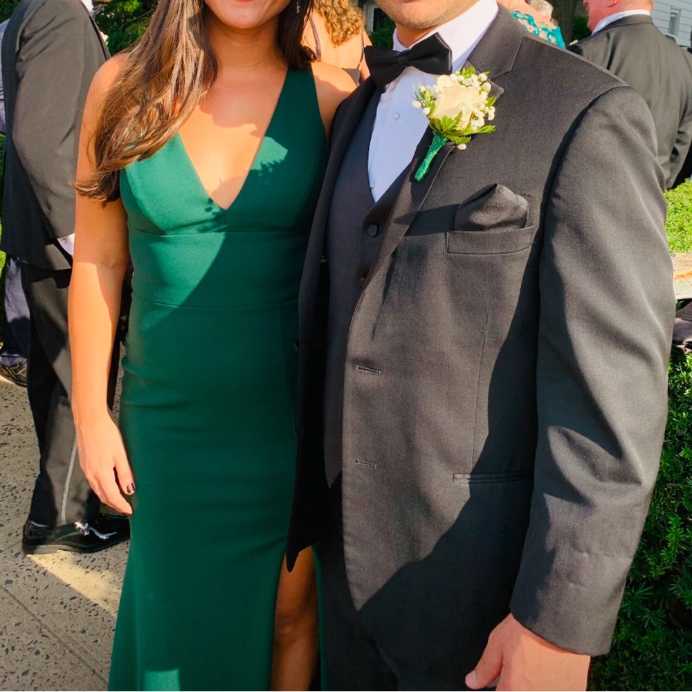 Betsy & Adam
Surplice Leg-Slit Evening Gown - Emerald